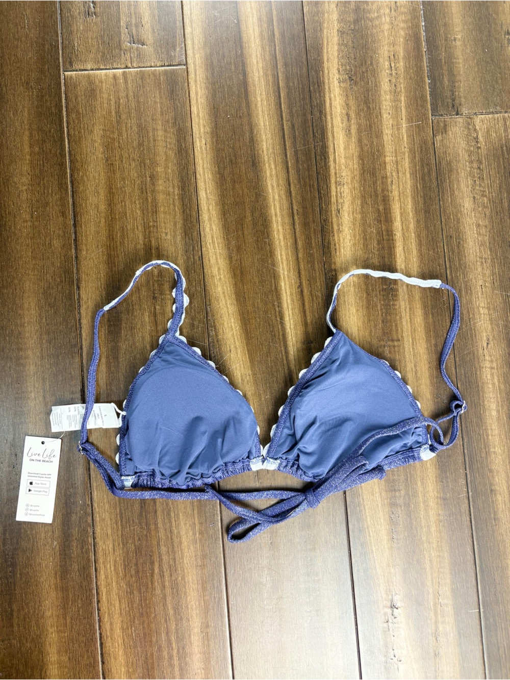 NWT Sz L TOP Dazzling Triangle Navy Blue and White Scalloped Bikini - Picture 9 of 10